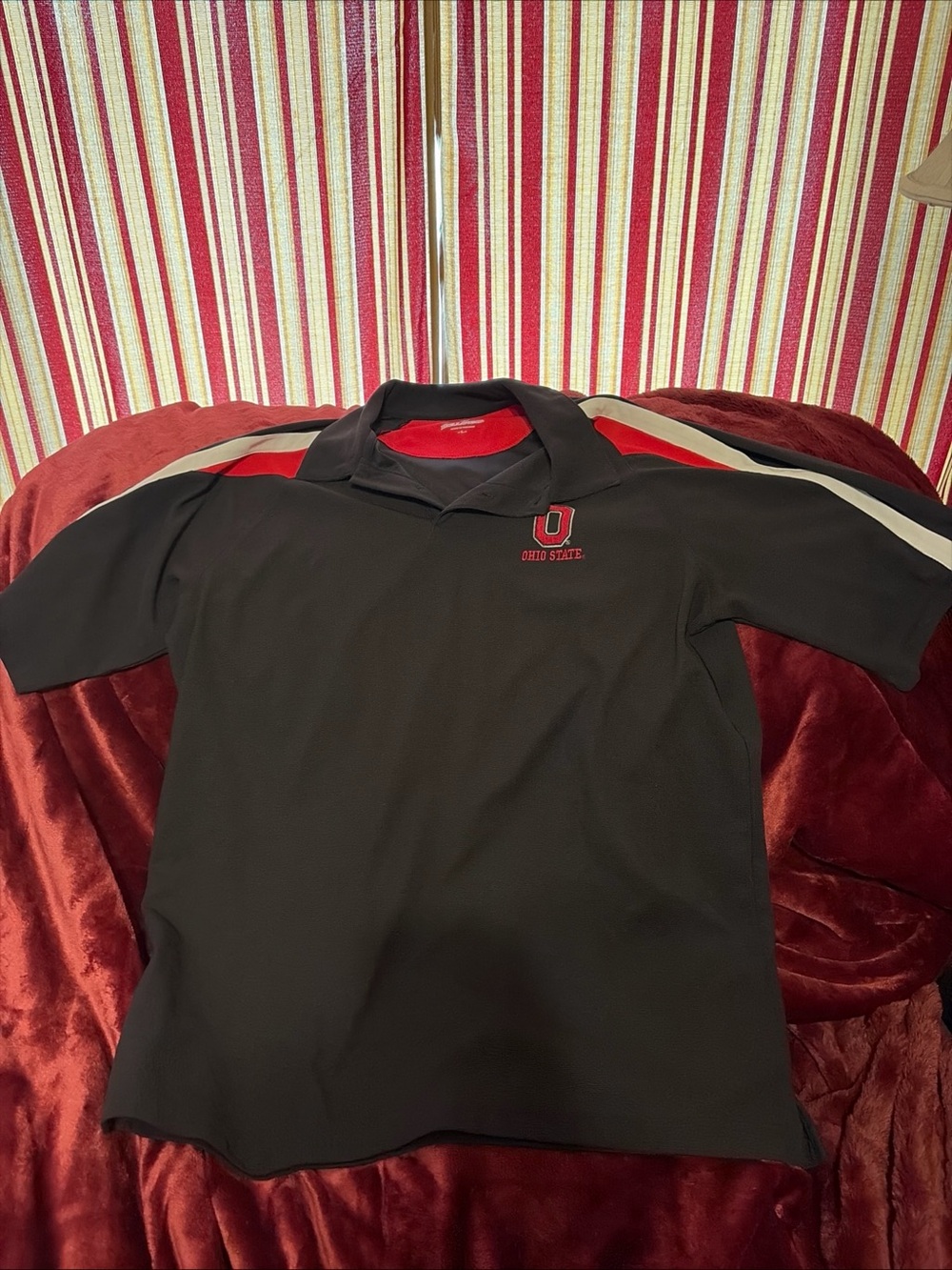 Holloway Black Polo with Red and White Shoulder Panels